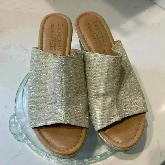 Tuscany Easy Streets Slip on Mule Style Wedge Sandals size 9W pre-owned - Picture 1 of 12